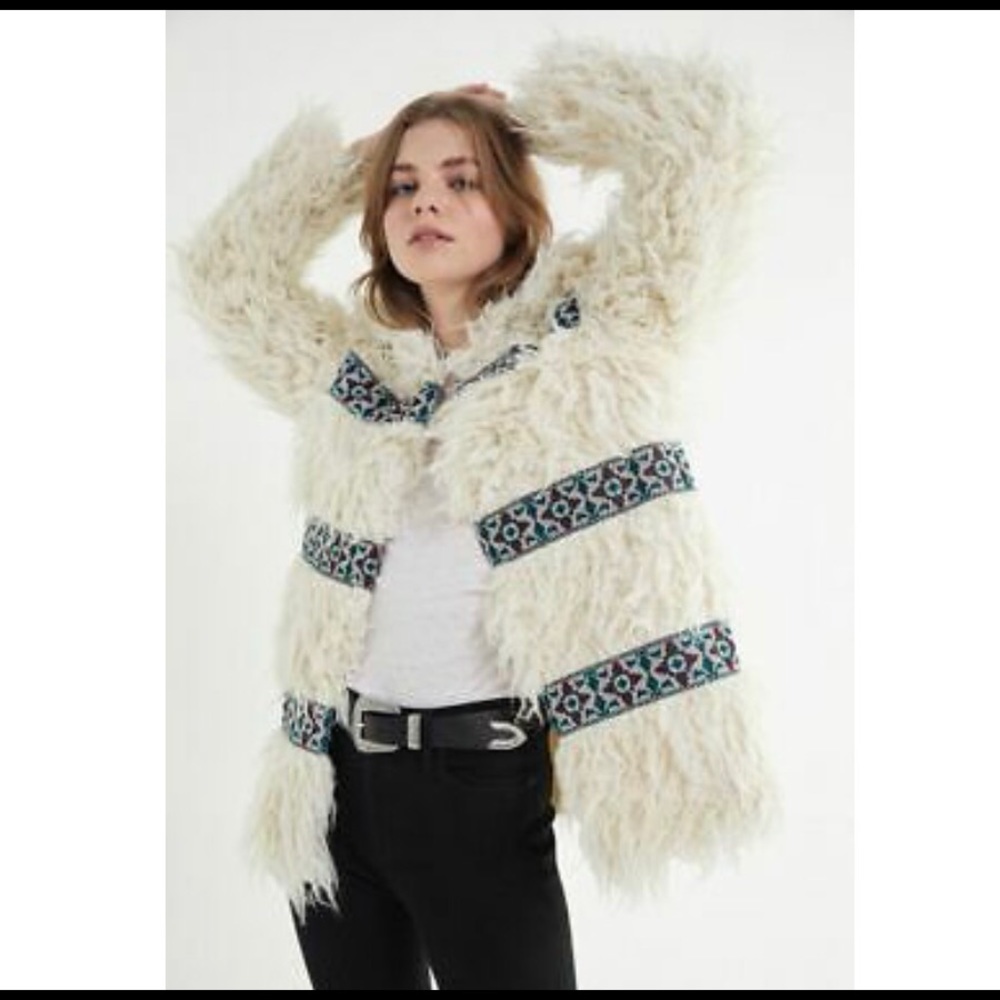 Urban Outfitters Rosa Faux Fur Boho Jacket Coat, S